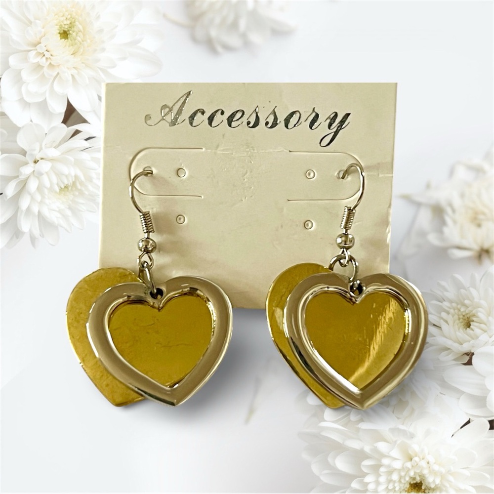 Vintage Gold Heart Dangle Earrings